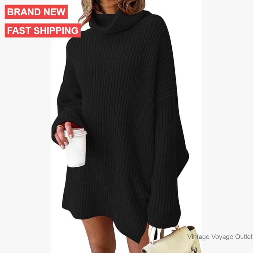 Plus Size Oversized Turtleneck Sweater Dress Winter Pullover Knit Tunic